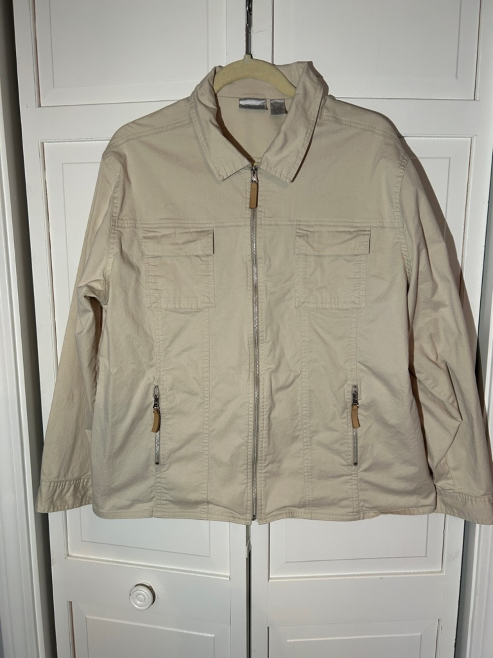 Chico's Light Beige Zip-Front Shirt Jacket